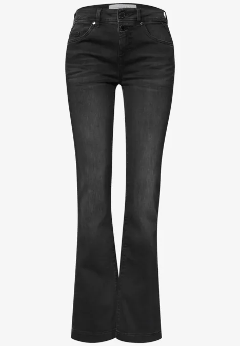 Zwarte jeans met uitlopende pijpen, mid-rise taille en klassiek vijfzakkenontwerp.