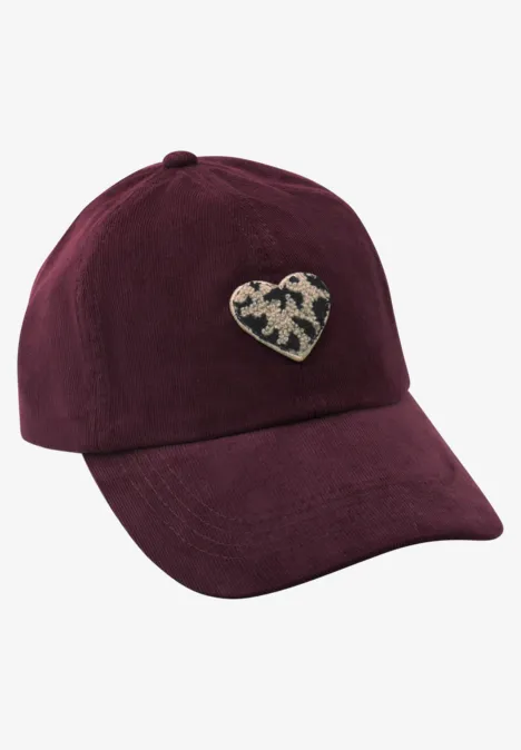 Cap aus Cord mit Herdetail very berry