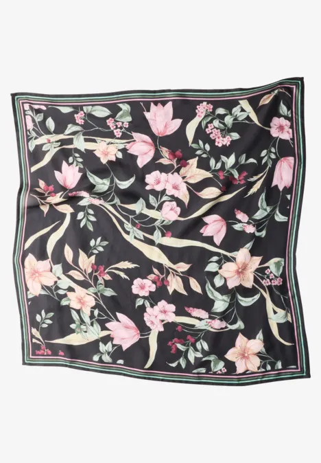 Satijnen doek met bloemmotief inked grey Satijnen doek met bloemmotief inked grey