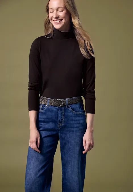 Leder Gürtel mit Leo-Muster dark auburn brown