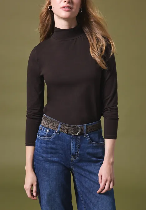 Leder Gürtel mit Leo-Muster dark auburn brown