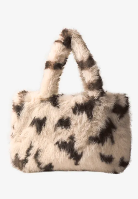 Sac cabas en fausse fourrure à motif vache smooth stone sand Sac cabas en fausse fourrure à motif vache smooth stone sand