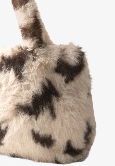 Sac cabas en fausse fourrure à motif vache smooth stone sand Sac cabas en fausse fourrure à motif vache smooth stone sand
