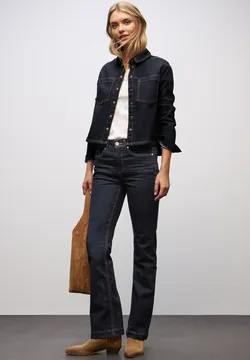 Damen Wide Leg Jeans – High Waist, Gerades Bein, Denim Mit Stickmuster, Y2K-Style