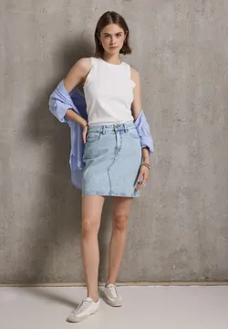 Jupe En Jeans Femme BNK Taille 40 Coupe Droite - Longueur 49 Cm - Occasion Très Bon état