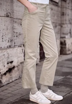 Corduroy damesbroek, casual, hoge taille, taps toelopende broek, katoen, rechte pijpen, effen, vrijetijdsbroek met zakken, bruin, L