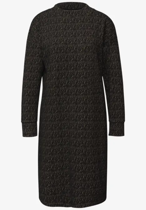 Robe pull noire à motif, manches longues et encolure ronde