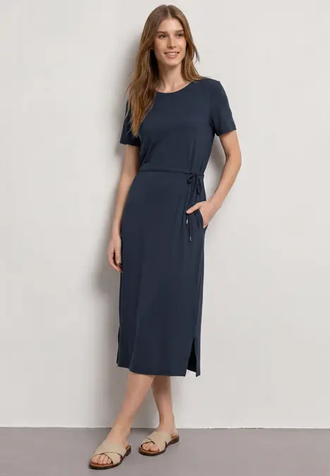 Midijurk van jersey met ronde hals darkest blue