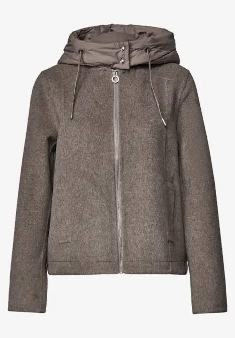 Grau-braune Jacke mit Kapuze, Reißverschluss und Taschen
