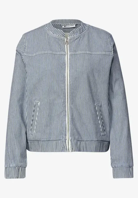 Veste bomber légère à rayures, fermeture éclair et poches latérales.
