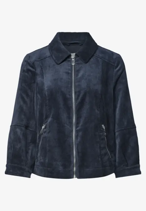 Dunkelblaue Wildlederjacke mit Reißverschluss und seitlichen Taschen