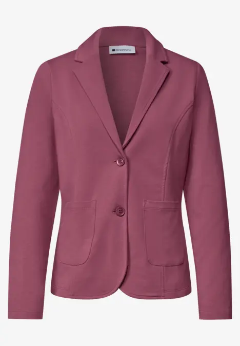 Veste femme cintrée rose fuchsia à deux boutons et poches plaquées.