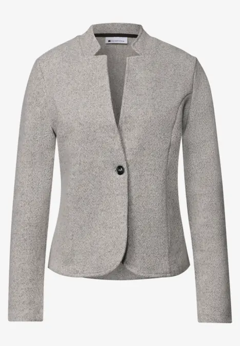 Grauer taillierter Damen-Blazer mit Ein-Knopf-Verschluss und modernem Reverskragen.