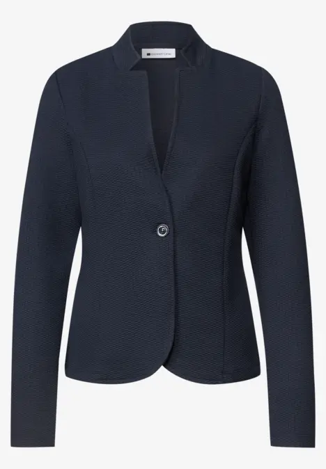 Eleganter dunkelblauer Damenblazer mit langem Schnitt und Ein-Knopf-Verschluss