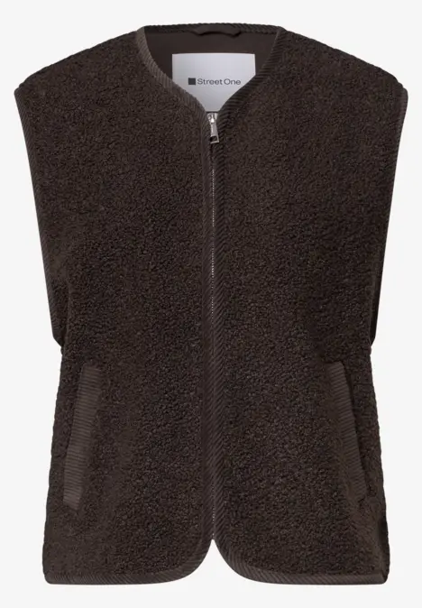 Ärmellose Fleece-Weste in dunklem Braun mit Reißverschluss und Taschen