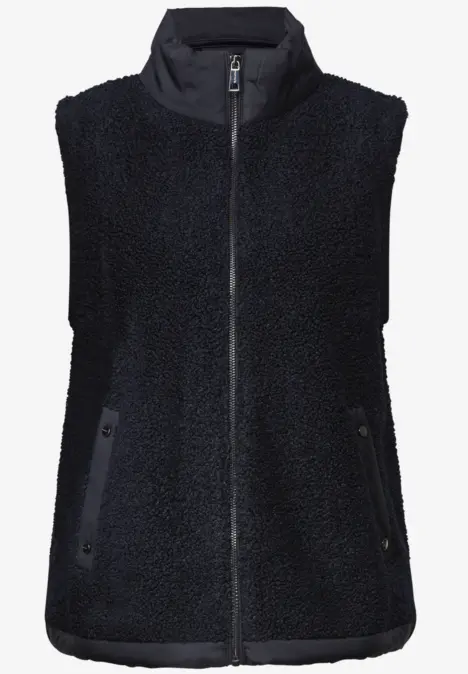 Schwarze Fleece-Weste mit Stehkragen, Reißverschluss und zwei Seitentaschen