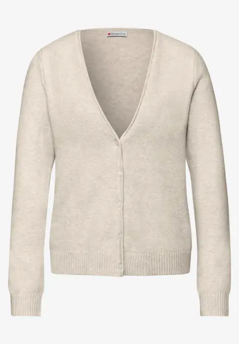 Beige Damenstrickjacke mit V-Ausschnitt und langen Ärmeln