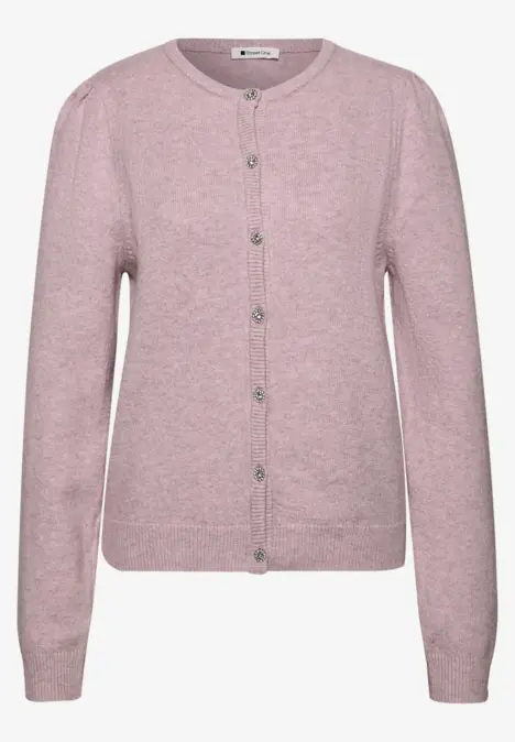 Cardigan tricoté rose à boutons et col rond