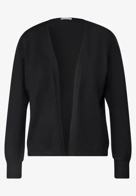 Schlichte schwarze Strickjacke mit V-Ausschnitt und langen Ärmeln