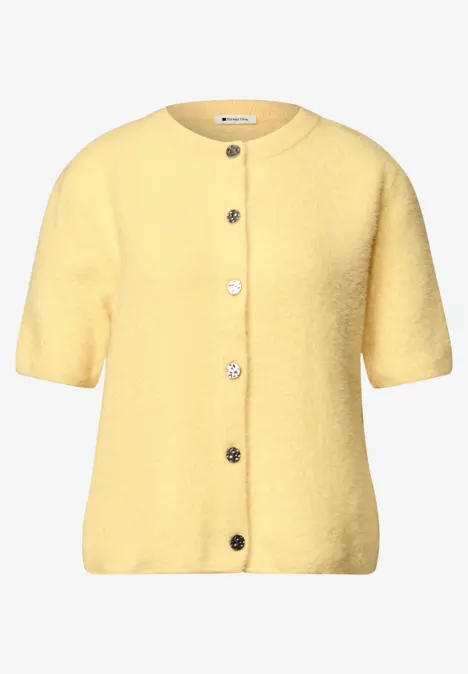 Cardigan jaune à manches courtes en maille avec boutons
