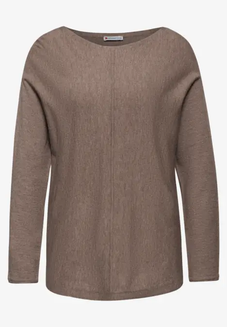 Brauner, langärmeliger Pullover mit Rundhalsausschnitt, schlichtes Design.