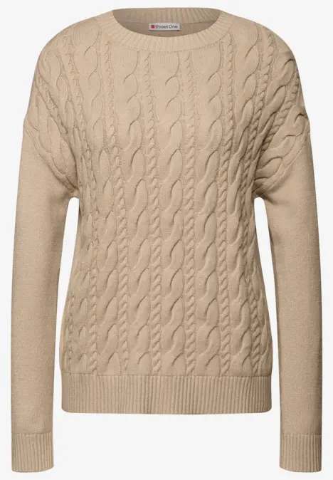 Pullover mit Zopfmuster sanded beige