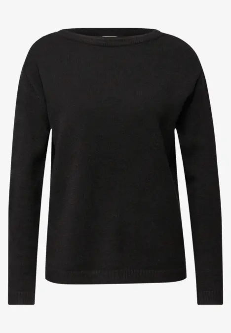 Schwarzer Damensweater mit Rundhalsausschnitt und langen Ärmeln.
