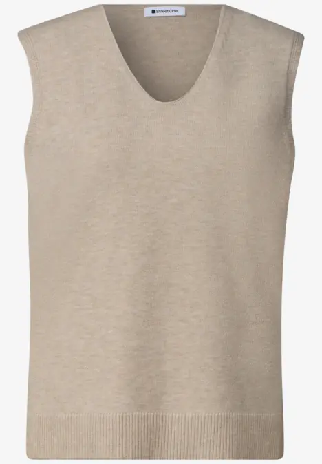 Beige Strickweste ohne Ärmel mit V-Ausschnitt