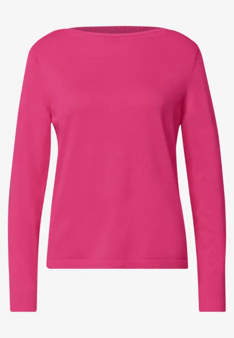 Schlichter rosa Pullover mit langen Ärmeln und rundem Halsausschnitt.