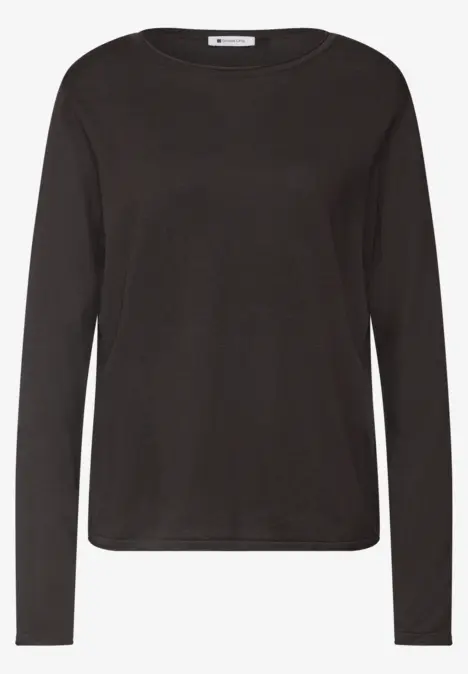 Schwarzes, schlichtes Langarmshirt mit Rundhalsausschnitt