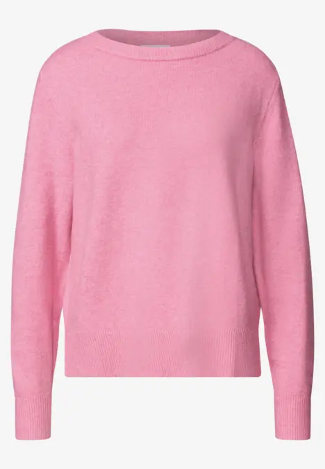 Ein rosa Pullover mit Rundhalsausschnitt und langen Ärmeln.