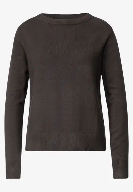 Schwarzer schlichter Langarm-Pullover mit Rundhalsausschnitt