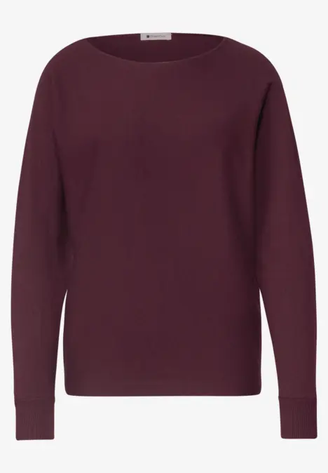 Bordeaurotfarbener Pullover mit Rundhalsausschnitt und langen Ärmeln