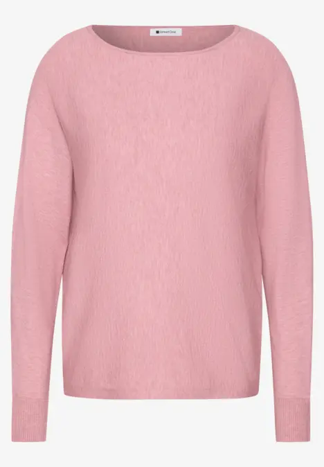 Rosa Pullover mit Rundhalsausschnitt und langen Ärmeln aus weichem Strickstoff.