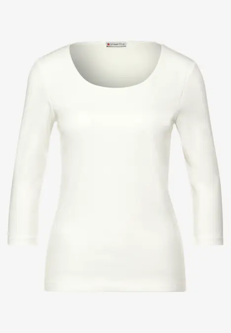 Weißes Shirt mit 3/4-Ärmeln und rundem Ausschnitt