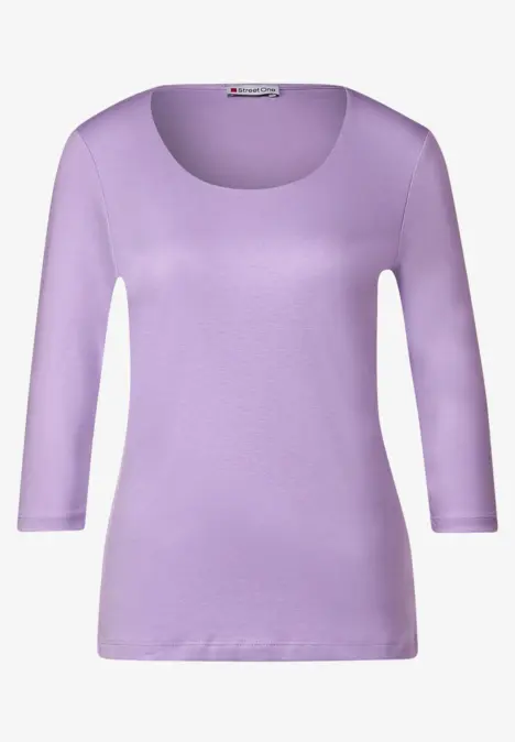 T-shirt uni à col rond et manches 3/4 soft pure lilac
