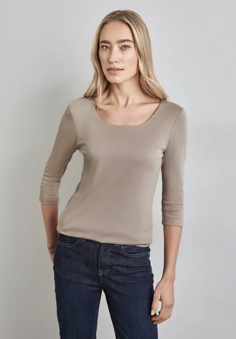 Basic T-Shirt mit 3/4 Arm breezy beige