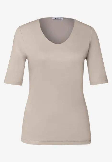 Beige T-Shirt mit Rundhalsausschnitt und halblangen Ärmeln