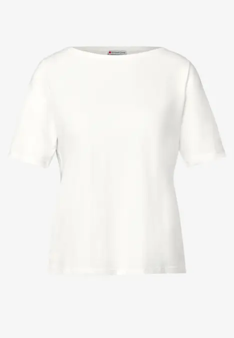 Weißes, kurzärmliges T-Shirt ohne Aufdruck.