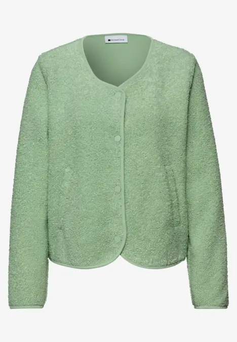 Hellgrüne, flauschige, langärmlige Jacke mit Knopfleiste