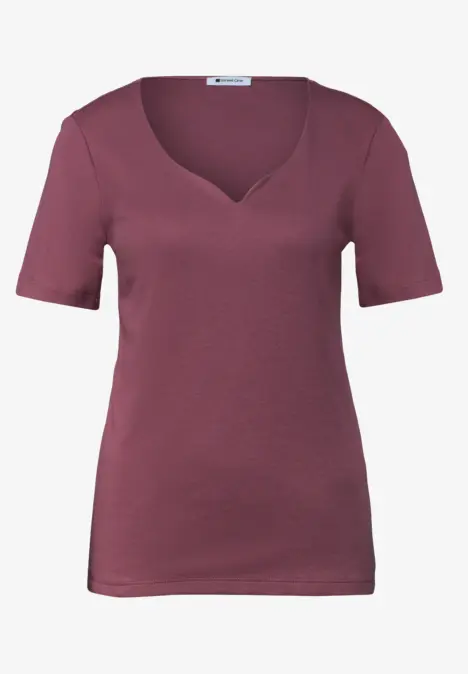 T-shirt femme bordeaux à col en V et manches courtes