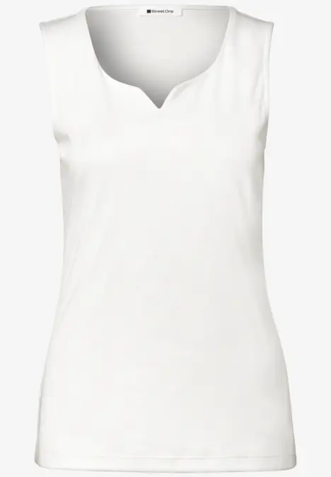 Ärmelloses, weißes Damen-Shirt mit V-Ausschnitt