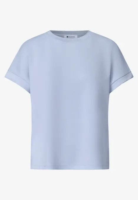 Blaues kurzärmeliges Damen-T-Shirt mit Rundhalsausschnitt