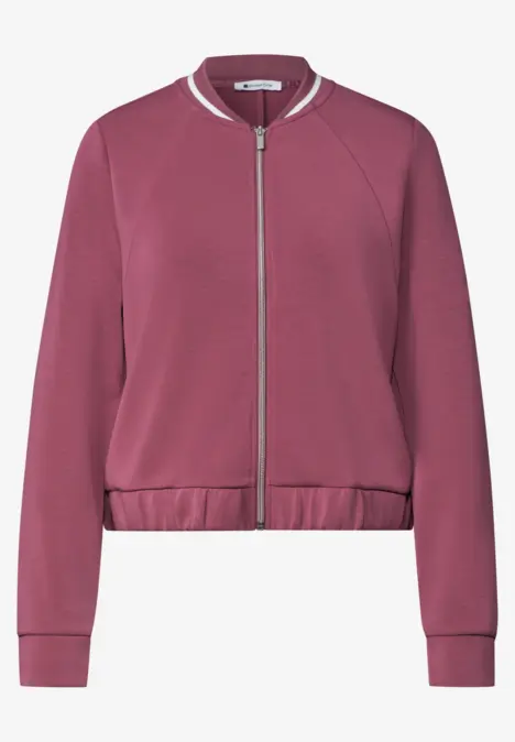 Lila Bomberjacke mit Reißverschluss, langen Ärmeln und elastischem Saum.