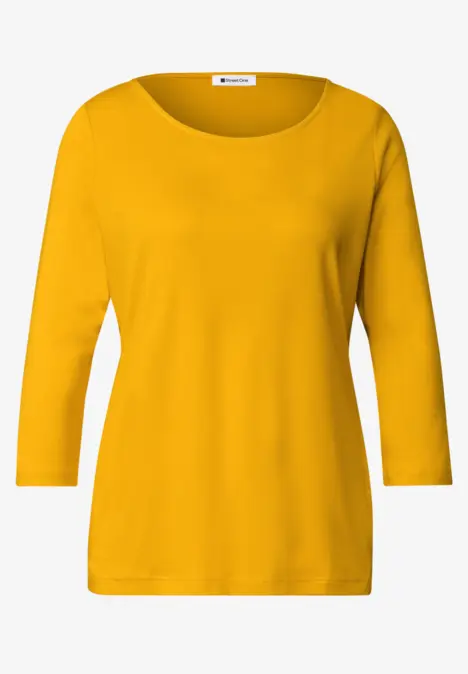 Haut femme jaune à manches 3/4 et col rond.