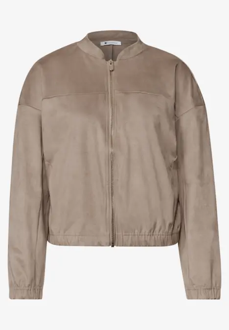 Veste bomber taupe zippée avec ourlet et poignets élastiqués.