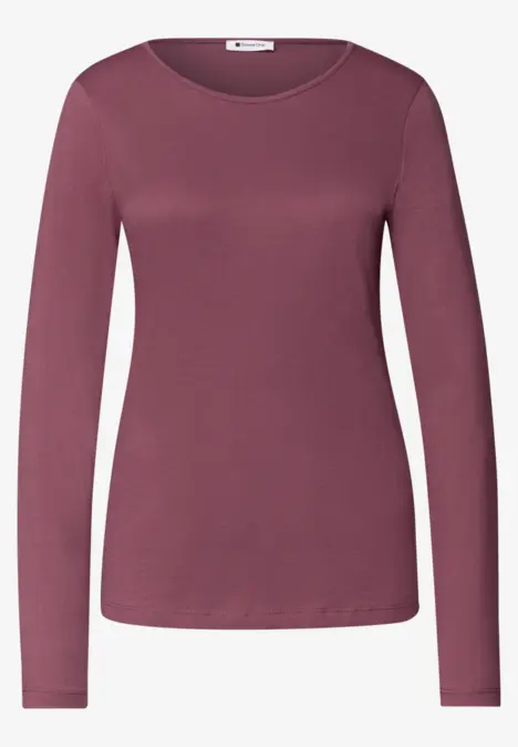 T-shirt à manches longues uni de couleur bordeaux avec col rond