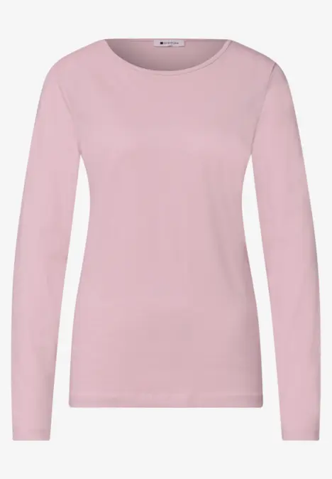 Rosa Langarmshirt mit Rundhalsausschnitt, schlichtes Damenoberteil.