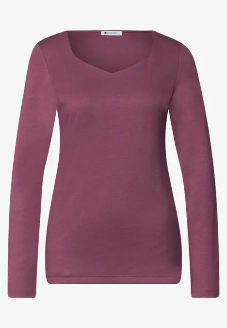 Haut manches longues femme couleur prune à encolure arrondie