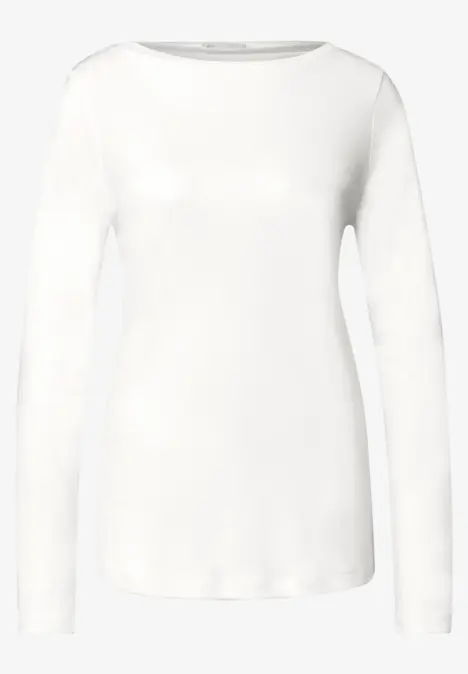 Schlichtes weißes Langarmshirt mit Rundhalsausschnitt